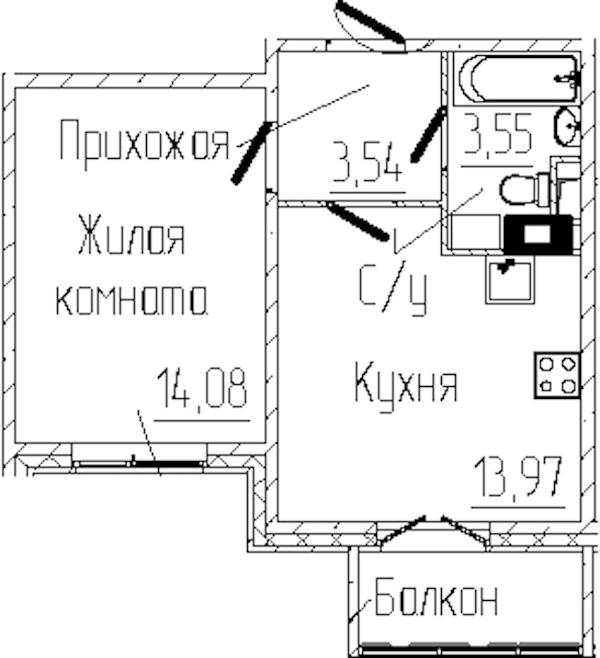 1-комнатная квартира 36.07 м², 2/6 эт., ЖК «SERTOLOVO PARK»